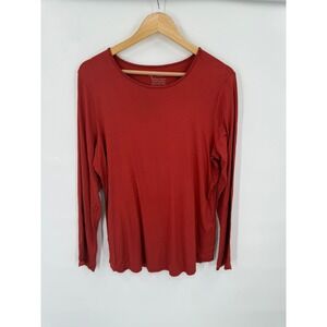 Chicos Stretch Top Womens Size 2 or L Terracotta Minimalist Basic Casual Capsule